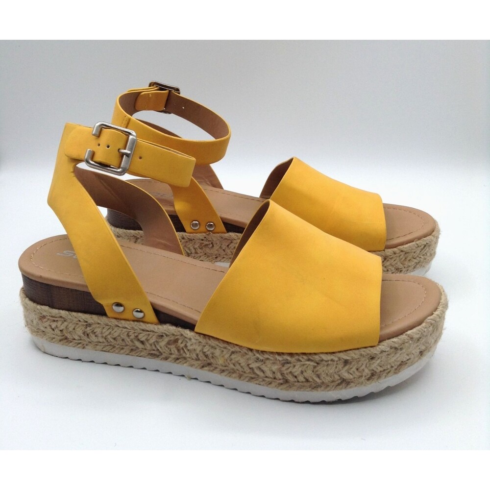 Soda Y2K Platform Sandals Wn 10M Yellow Espadrille Shoes Ankle Strap Chunky Boho